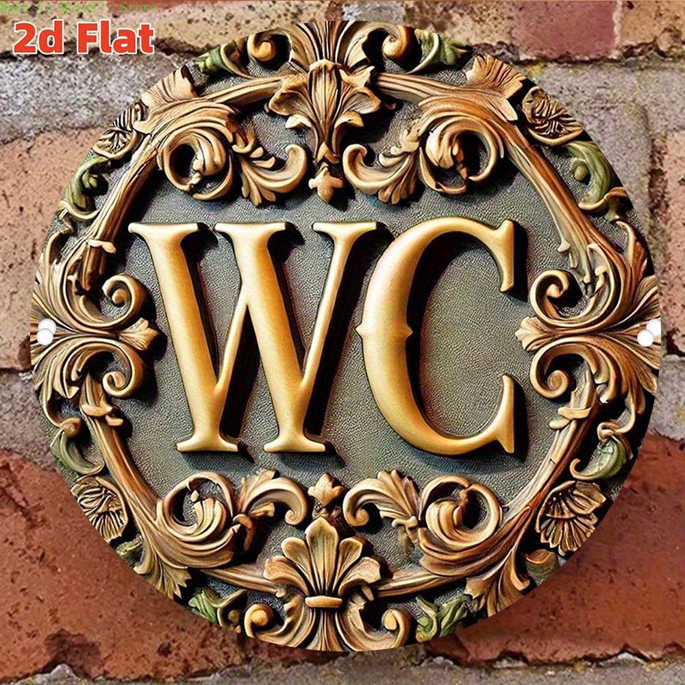 Home Bathroom Sign - Letrero Redondo de Metal Vintage con