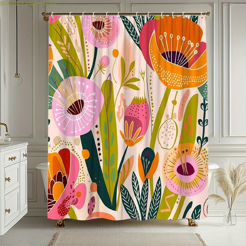 Cortina de Ducha con Patrón Fl - Home Bathroom Design Ideas reseña y precio