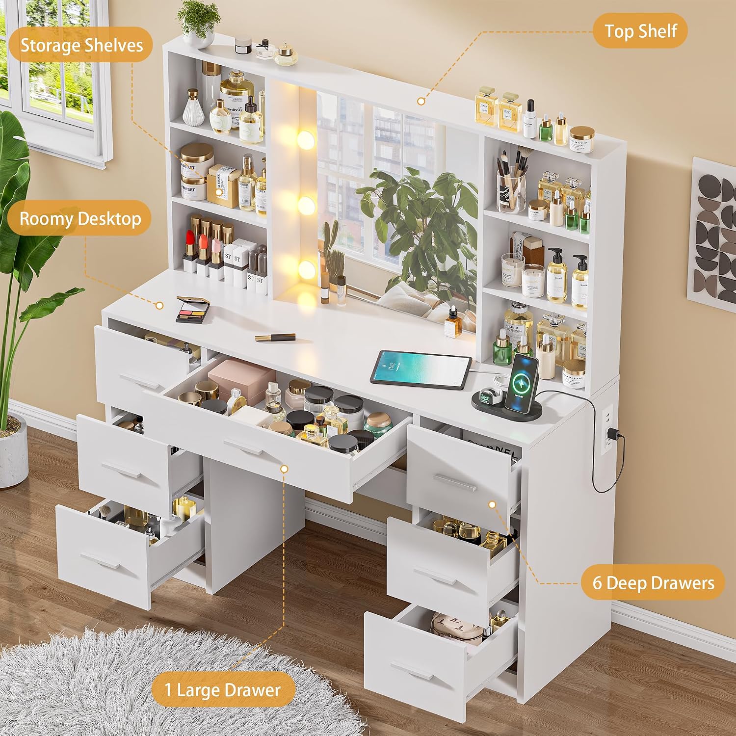 Tocador Grande con Espejo LED  - Home Outlet Bathroom Vanity reseña y precio
